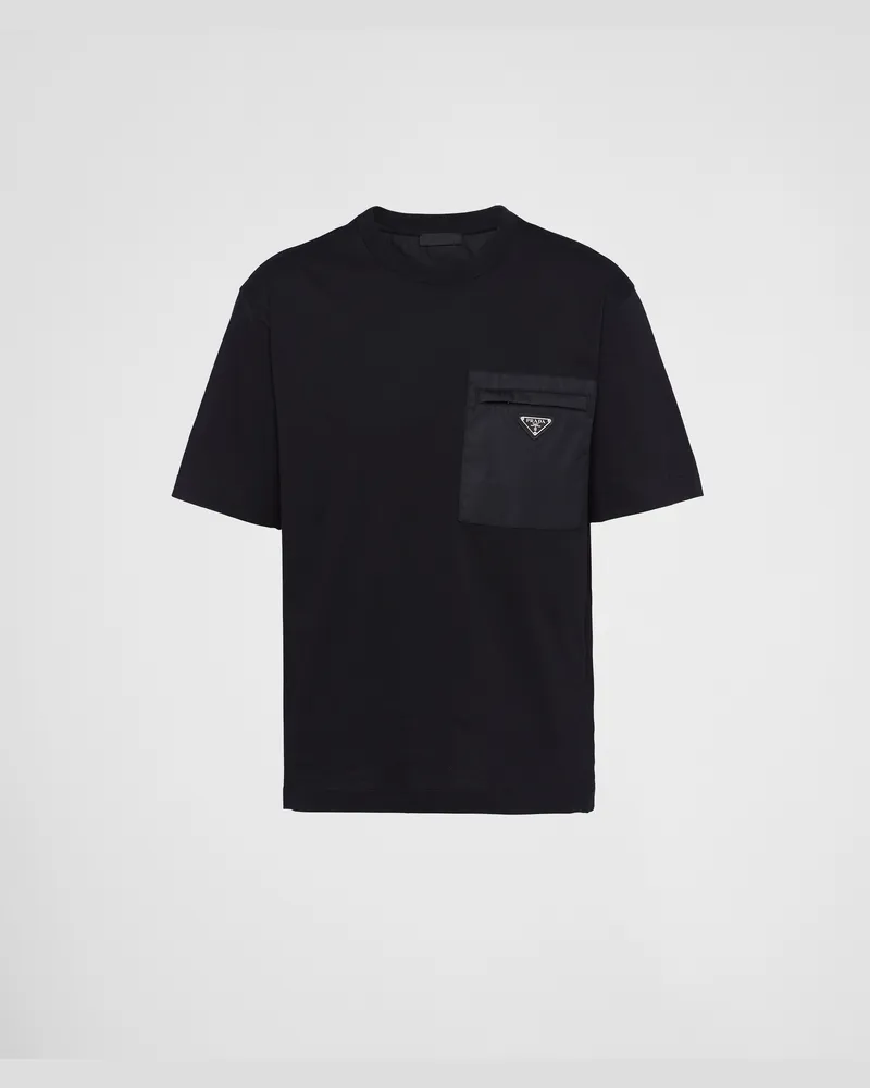 Prada T-Shirt aus Re-Nylon und Jersey Schwarz