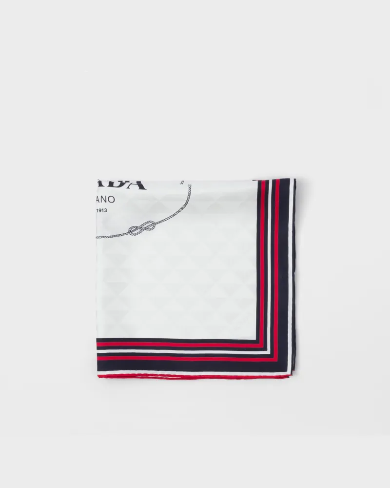 Prada Jacquard-Schal aus Seiden-Twill mit Print, 55 x 55 cm Kalkweiss
