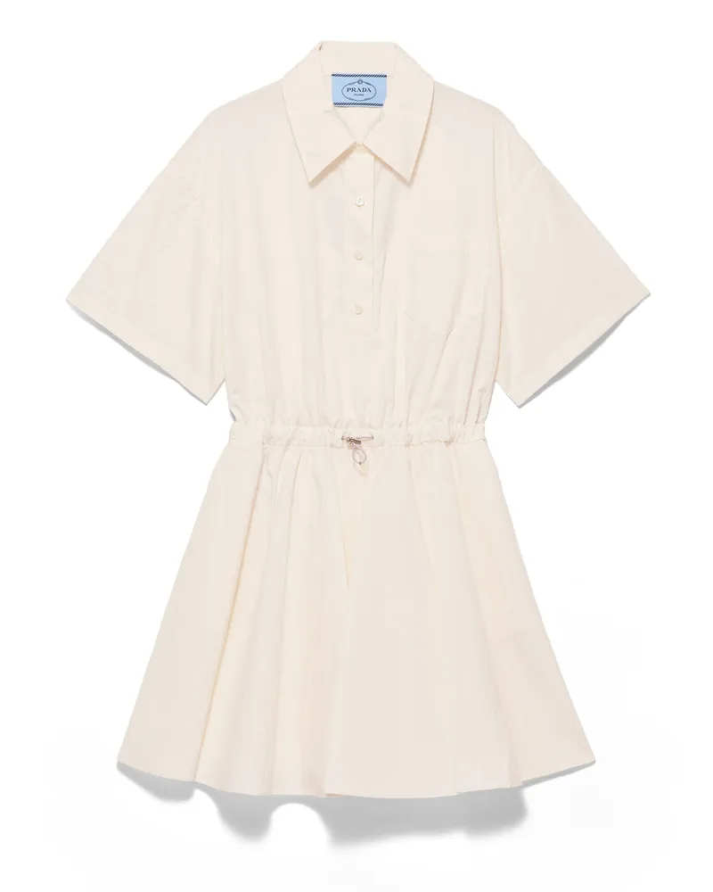 Prada Kurzärmliges Kleid Aus Technischem Pongé, Damen, Elfenbein, Größe Elfenbein