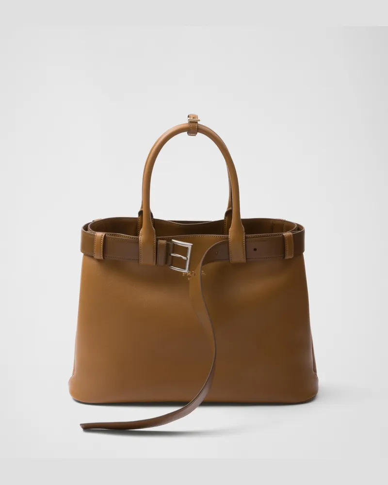 Prada Große  Buckle Handtasche aus Leder mit Gürtel Karamell