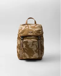 Prada Bedruckter Rucksack aus Re-Nylon und Leder Khaki