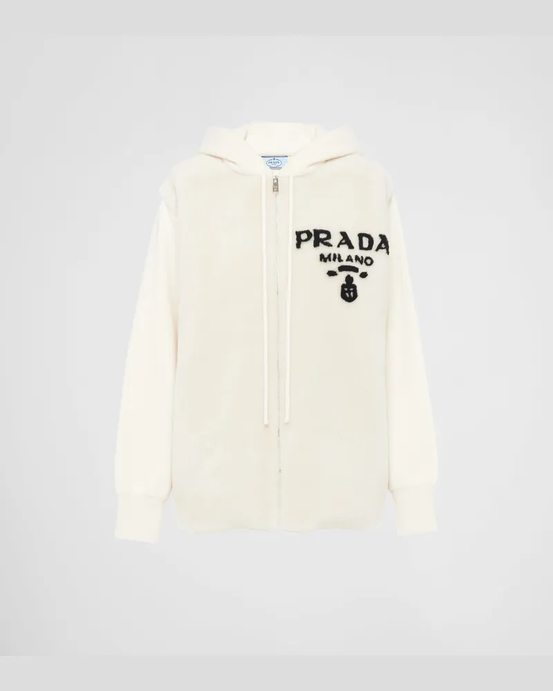 Prada Oversize-Sweatshirt aus Kaschmir und Lammfell Kalkweiss