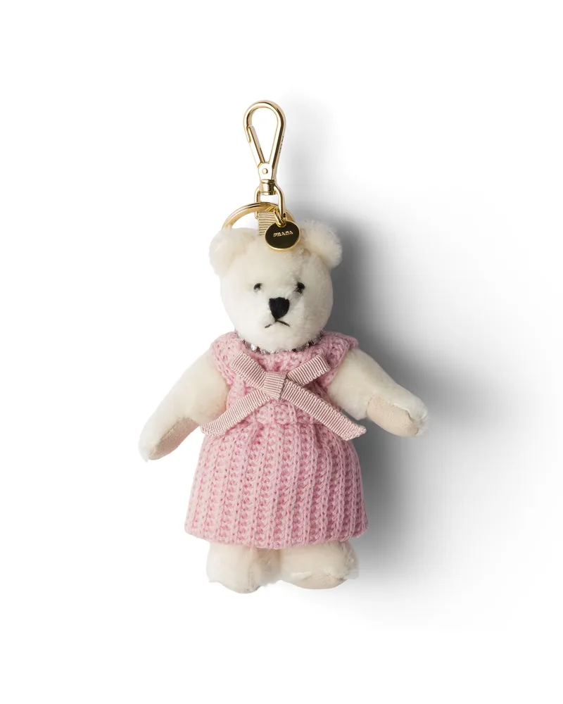 Prada Teddybär-schlüsselanhänger-taschenanhänger, Damen, Weiss/rosa Weiss