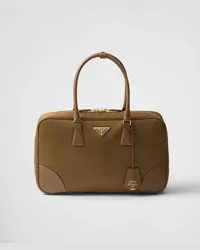 Prada Re-Edition 1978 Große Tasche mit zwei Griffen aus Re-Nylon und Saffiano-Leder Korkbeige