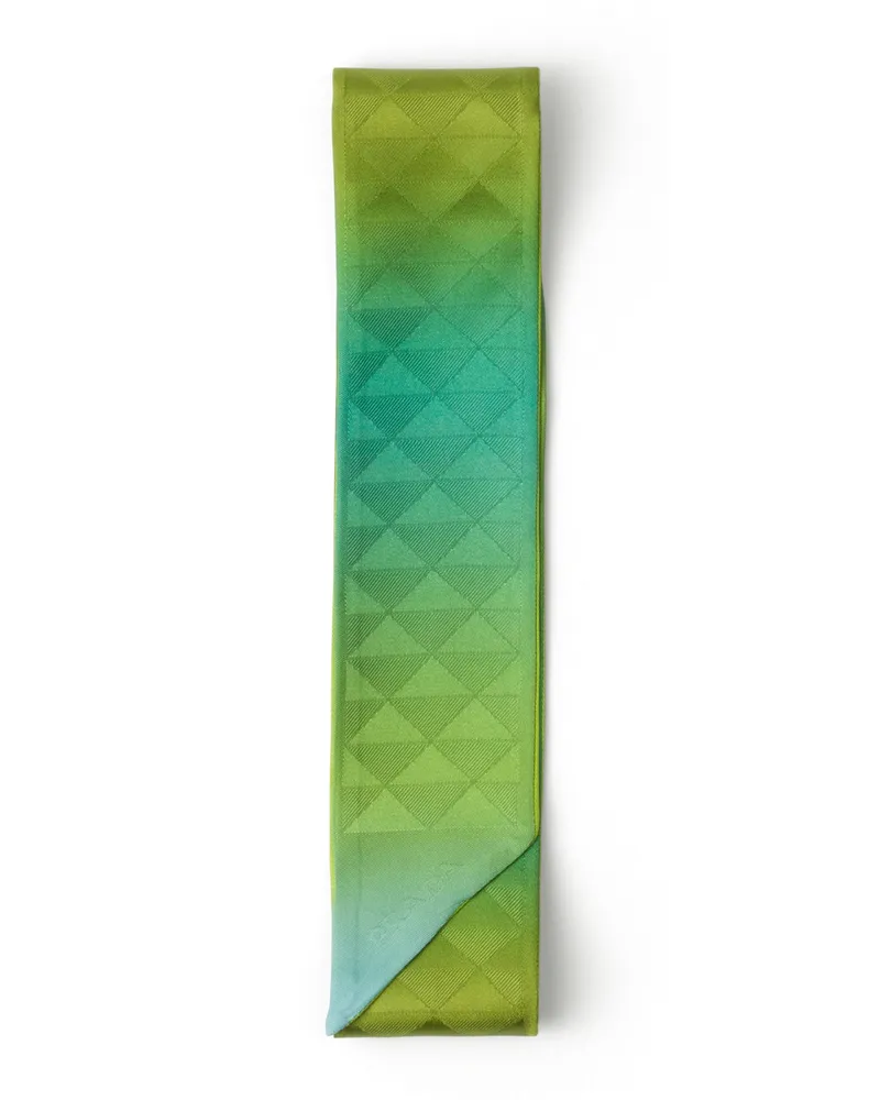 Prada Schmaler Schal Aus Bedrucktem Seidentwill, Damen, Hellgrün Hellgrün