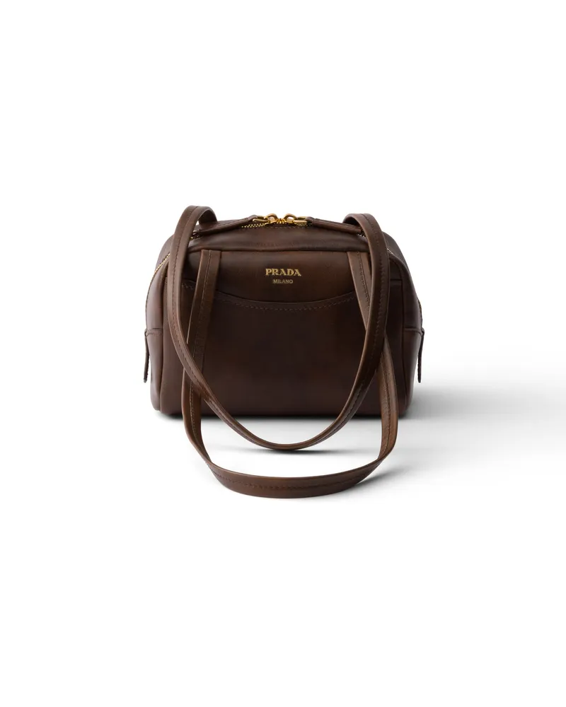Prada Carry Mini Bag Aus Antikisiertem Leder Mit Henkel, Damen, Kakaobraun Kakaobraun