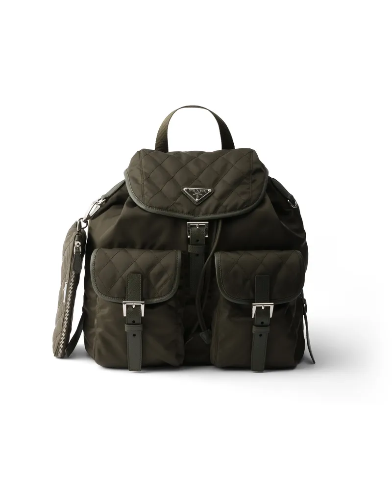 Prada Mittelgroßer Rucksack Aus Gestepptem Re-nylon Mit Besatz Aus Saffiano-leder, Damen, Waldgrün Waldgrün