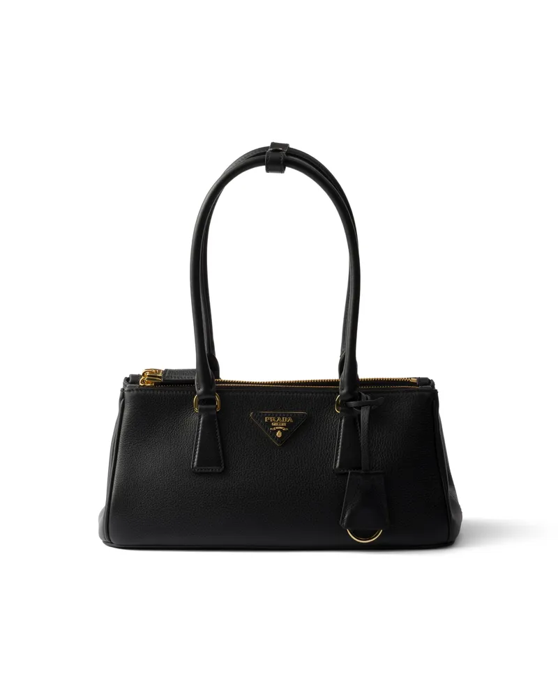 Prada Mittelgroße  Galleria Tasche Aus Leder, Damen, Schwarz Schwarz
