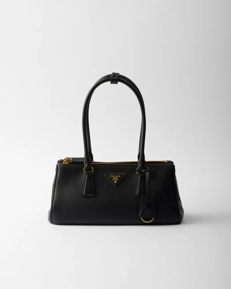 Prada Mittelgroße  Galleria Tasche Aus Leder, Damen, Schwarz Schwarz