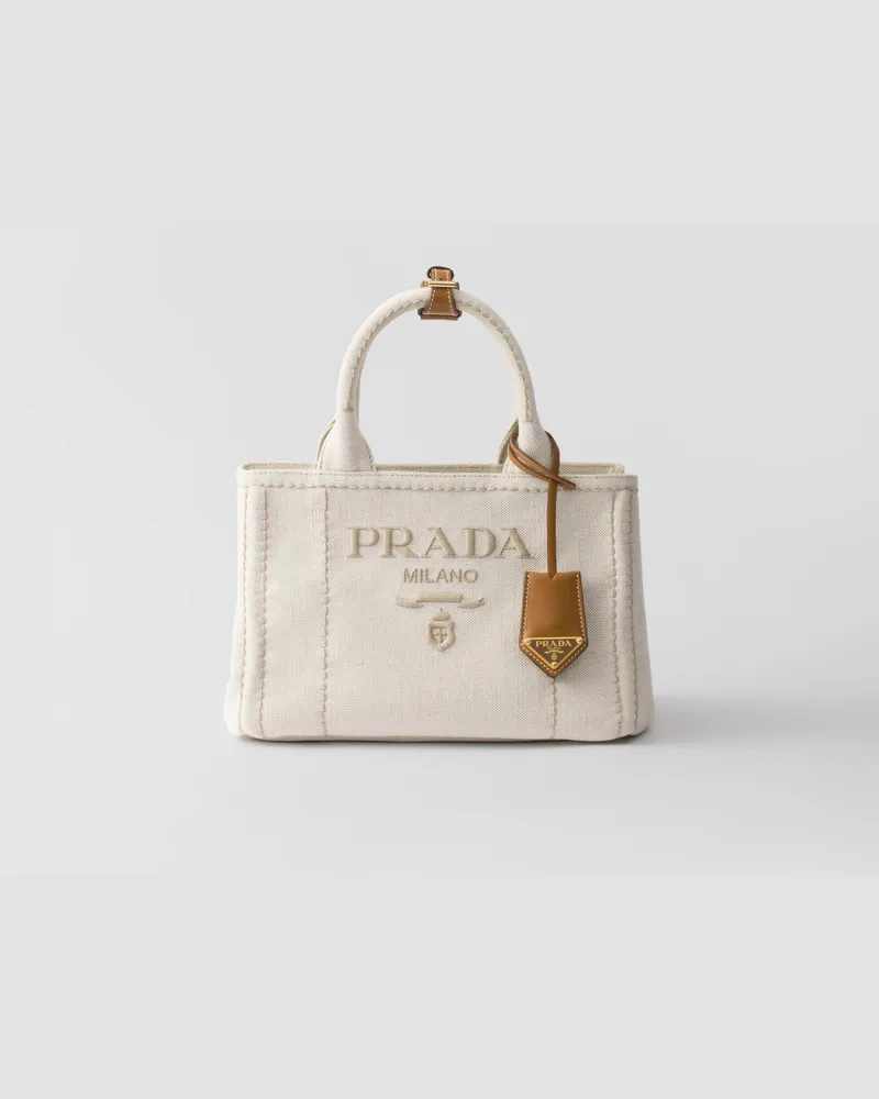 Prada Jardinière Kleine Handtasche aus Leinenmischgewebe Natur