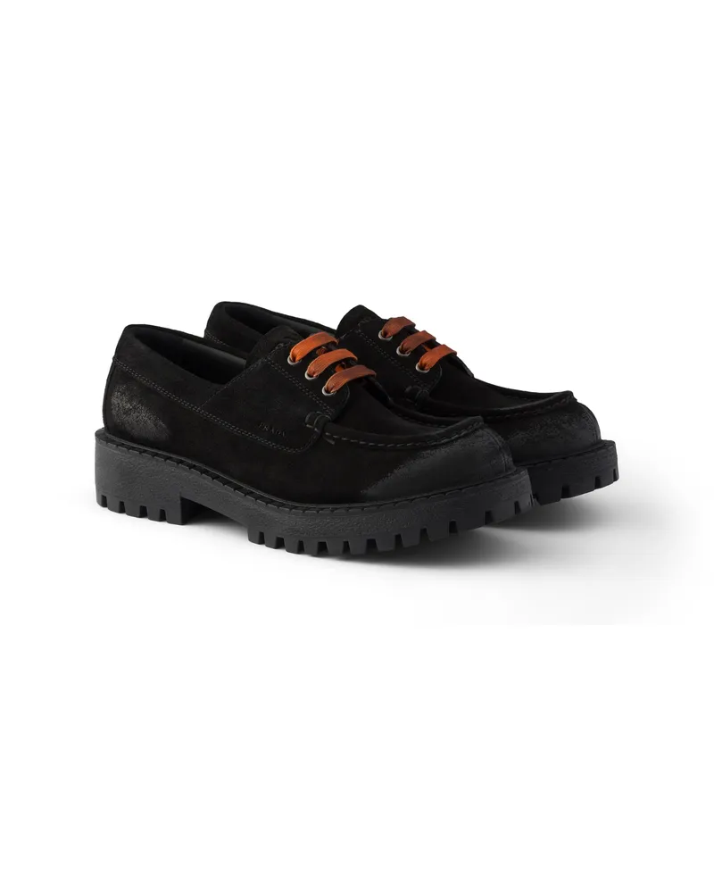 Prada Schnürschuhe Aus Gewachstem Wildleder, Herren, Schwarz, Größe 12 Schwarz