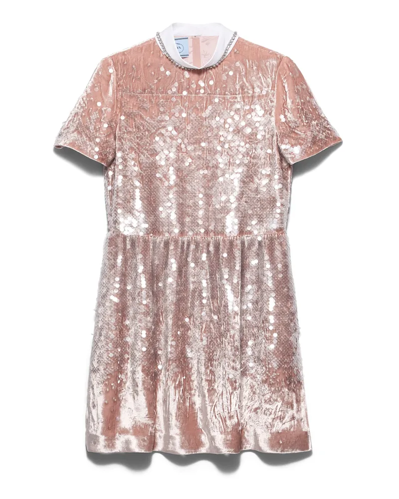 Prada Minikleid Aus Samt Mit Pailletten, Damen, Opal, Größe Opal