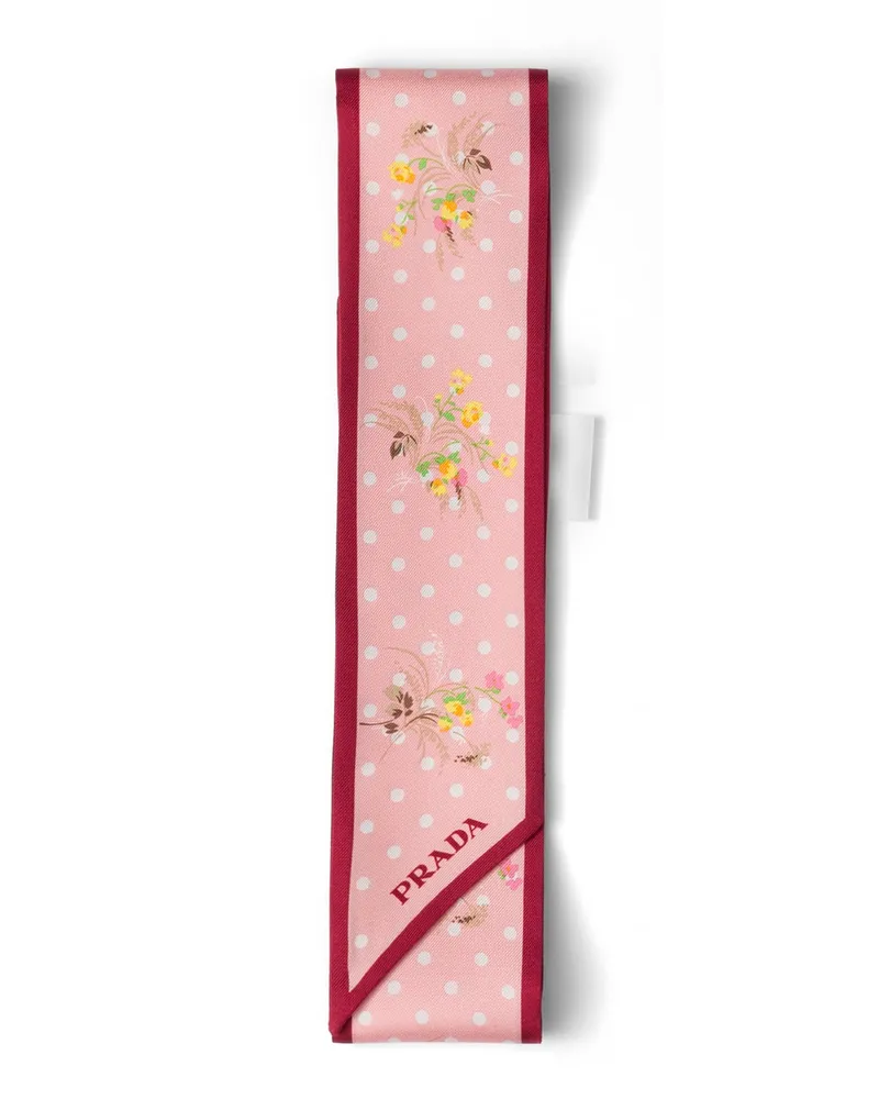 Prada Schmaler Schal Aus Bedrucktem Seidentwill, Damen, Rosa/sand Rosa