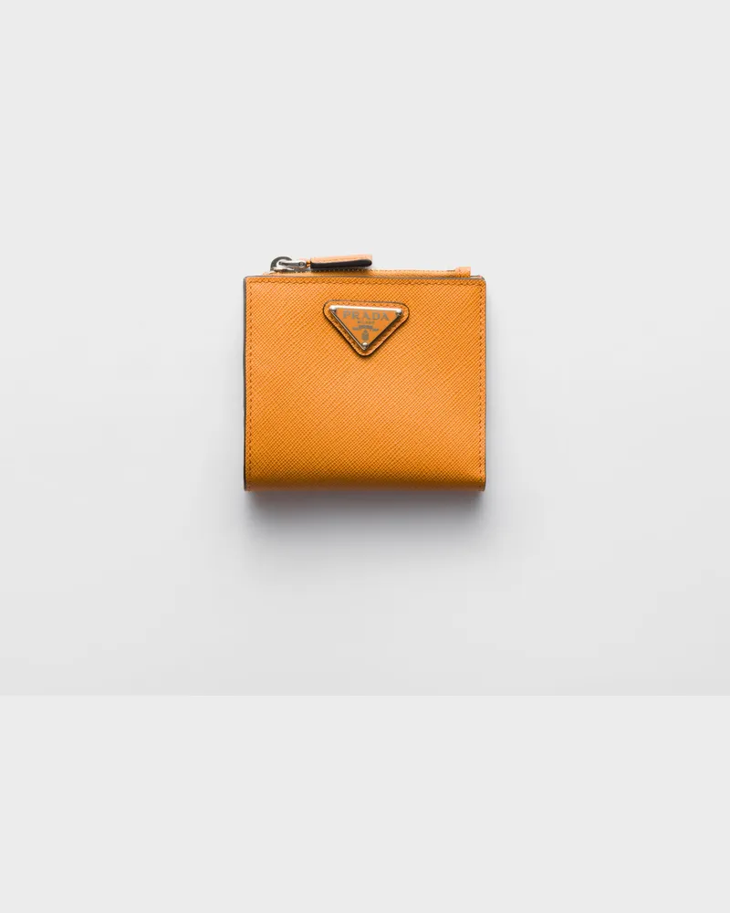 Prada Kleine Geldbörse aus Saffiano-Leder Bernstein