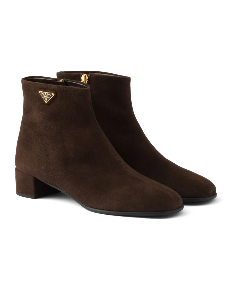 Prada Stiefeletten Aus Wildleder, Damen, Dunkelbraun, Größe Dunkelbraun