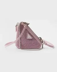 Prada Dreieckige, verzierte Mini-Pouch aus Satin und Leder Alabasterrosa