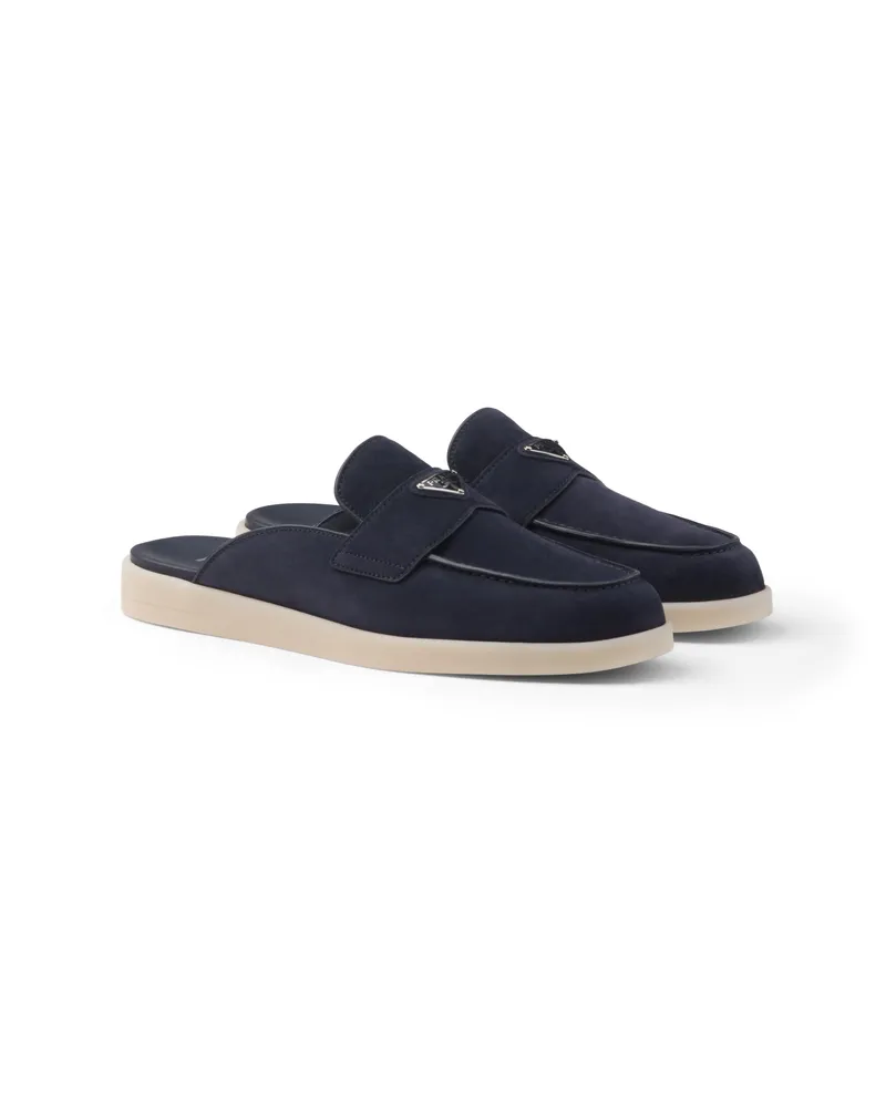 Prada Mules Aus Wildleder, Herren, Blau, Größe 7,5 Blau