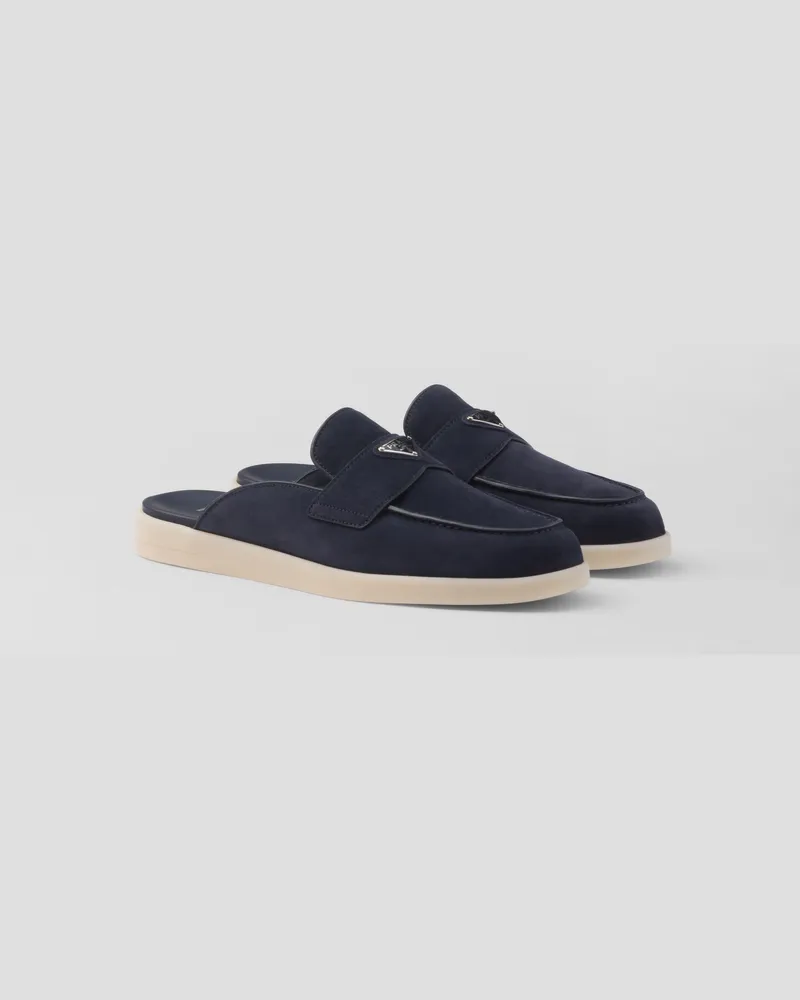 Prada Mules Aus Wildleder, Herren, Blau, Größe 7,5 Blau