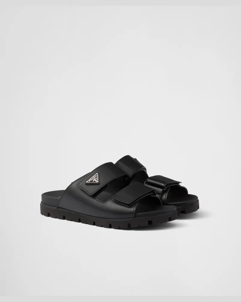 Prada Sandalen mit Riemen aus Leder Schwarz