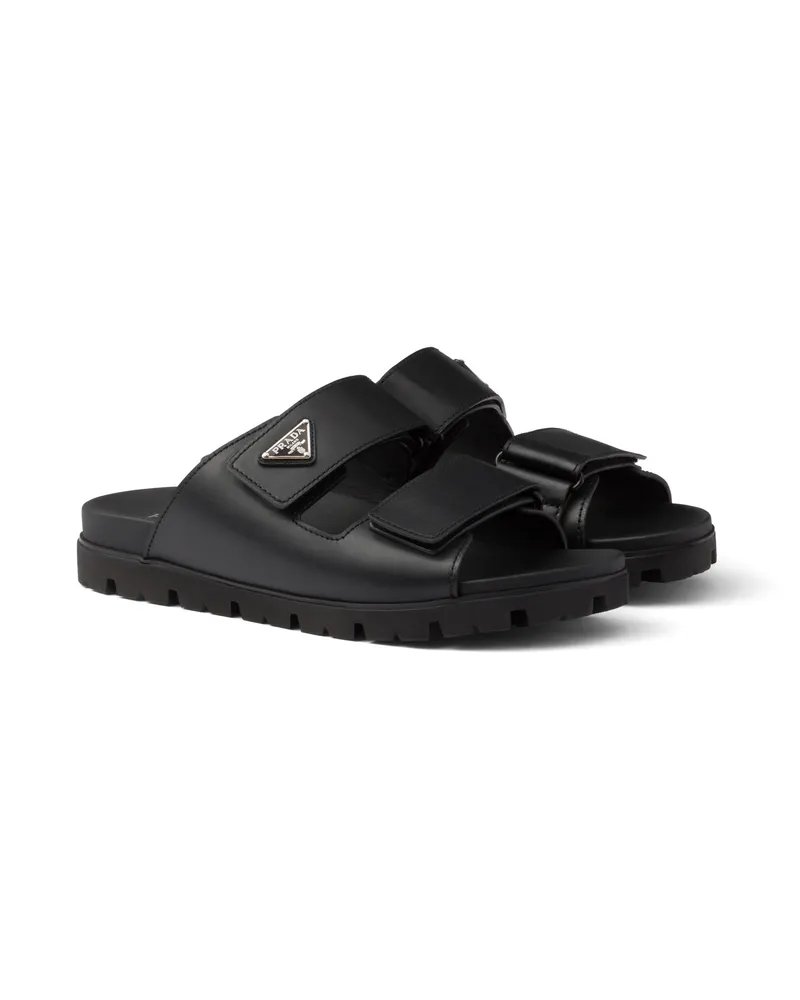 Prada Sandalen Mit Riemen Aus Leder, Herren, Schwarz, Größe 6 Schwarz