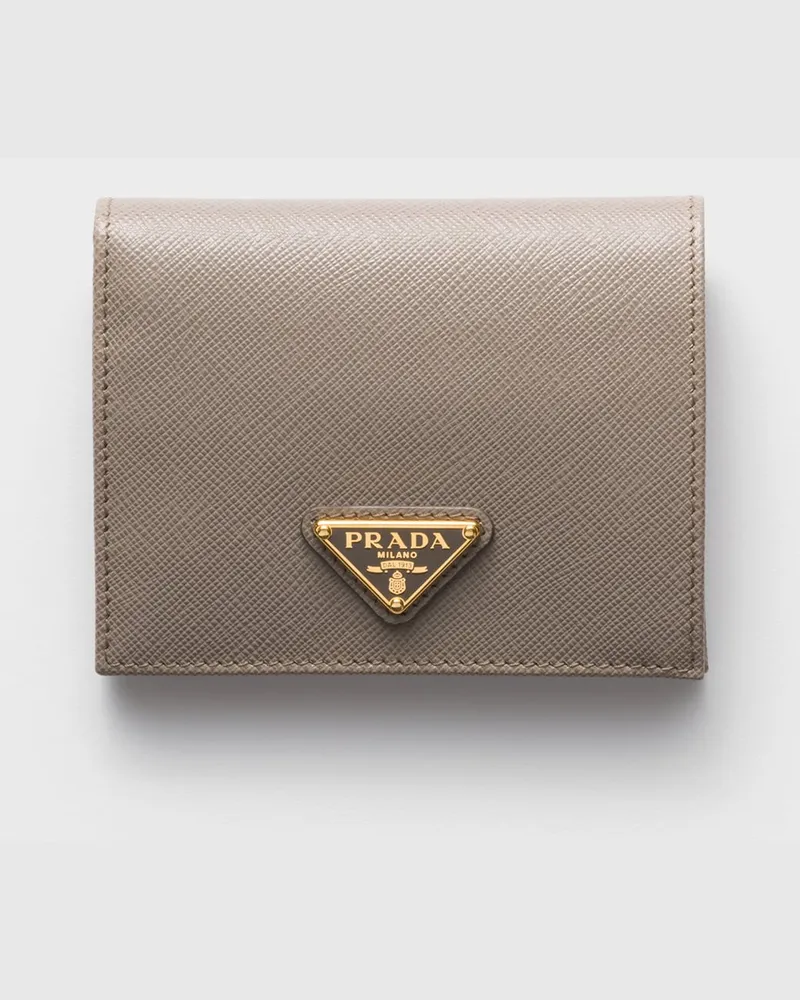 Prada Kleines Portemonnaie aus Saffiano Leder Lehmgrau