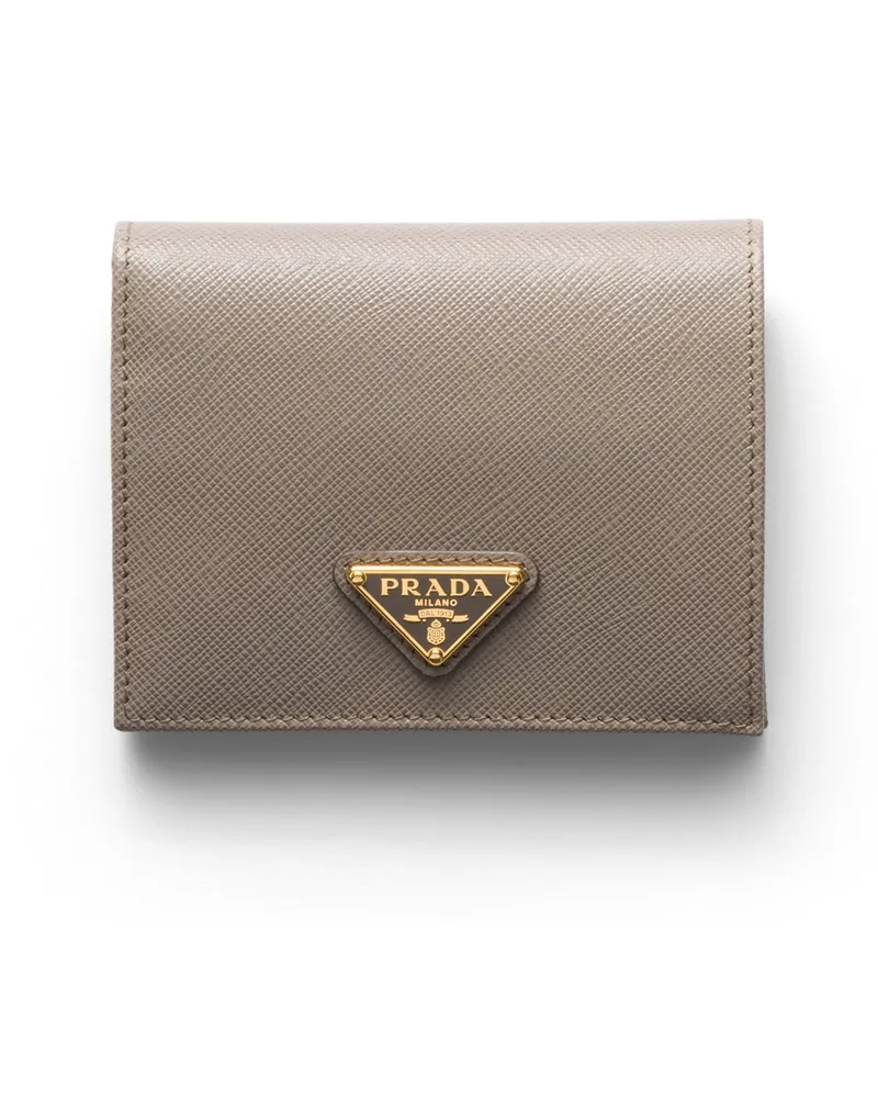 Prada Kleines Portemonnaie Aus Saffiano Leder, Damen, Lehmgrau Lehmgrau