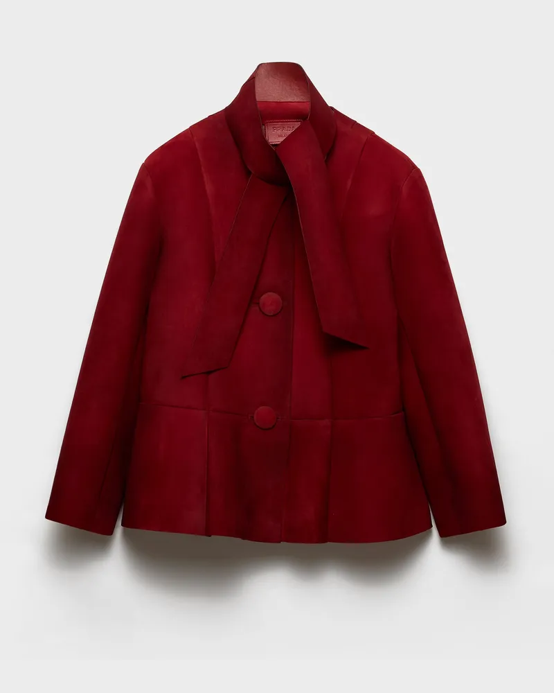 Prada Verbundgewebe-Jacke aus Wildleder Rubinrot
