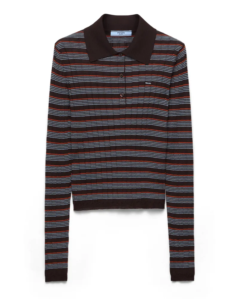 Prada Gestreiftes Poloshirt Aus Kaschmir Und Seide, Damen, Dunkelbraun/wolke, Größe Dunkelbraun