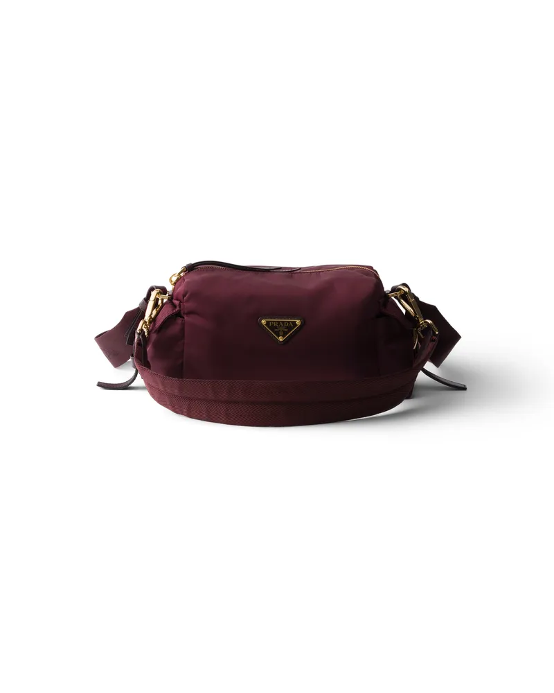 Prada Explore Kleine Schultertasche Aus Re-nylon Und Leder, Damen, Burgunderrot Burgunderrot