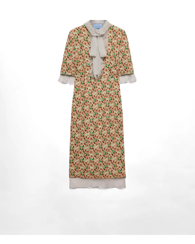 Prada Bedrucktes Kleid Aus Georgette, Damen, Rosé, Größe Rosé