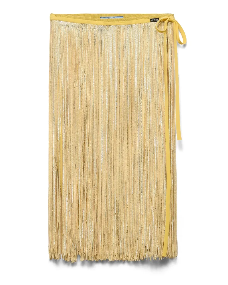 Prada Rock Mit Paillettenfransen, Damen, Creme, Größe Creme