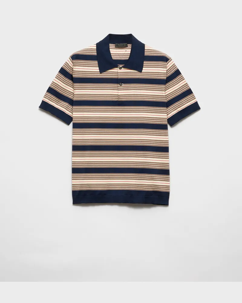 Prada Gestreiftes Poloshirt aus Baumwolle Blau