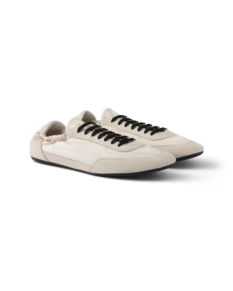 Prada Collapse Sneaker Aus Re-nylon Und Wildleder, Damen, Elfenbein, Größe Elfenbein