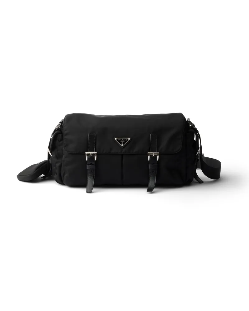 Prada Große Schultertasche Aus Re-nylon, Damen, Schwarz Schwarz