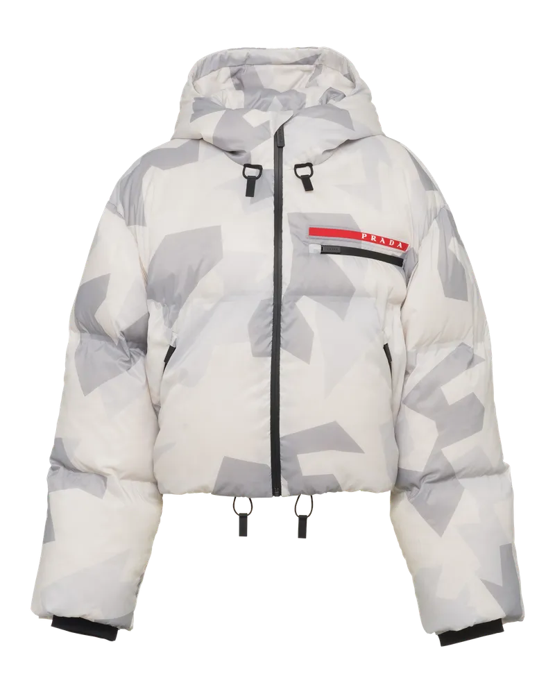Prada Kurze Steppjacke Nylon mit Camouflage-Print Marmorgrau