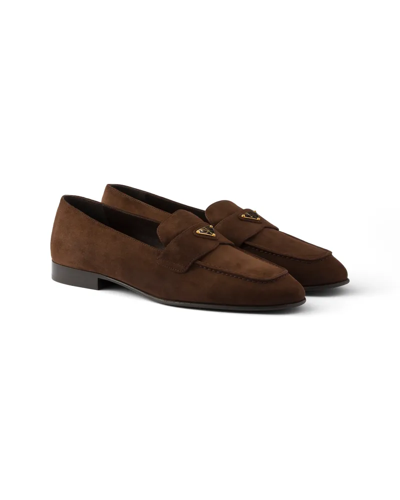 Prada Loafer Aus Wildleder, Damen, Dunkelbraun, Größe Dunkelbraun