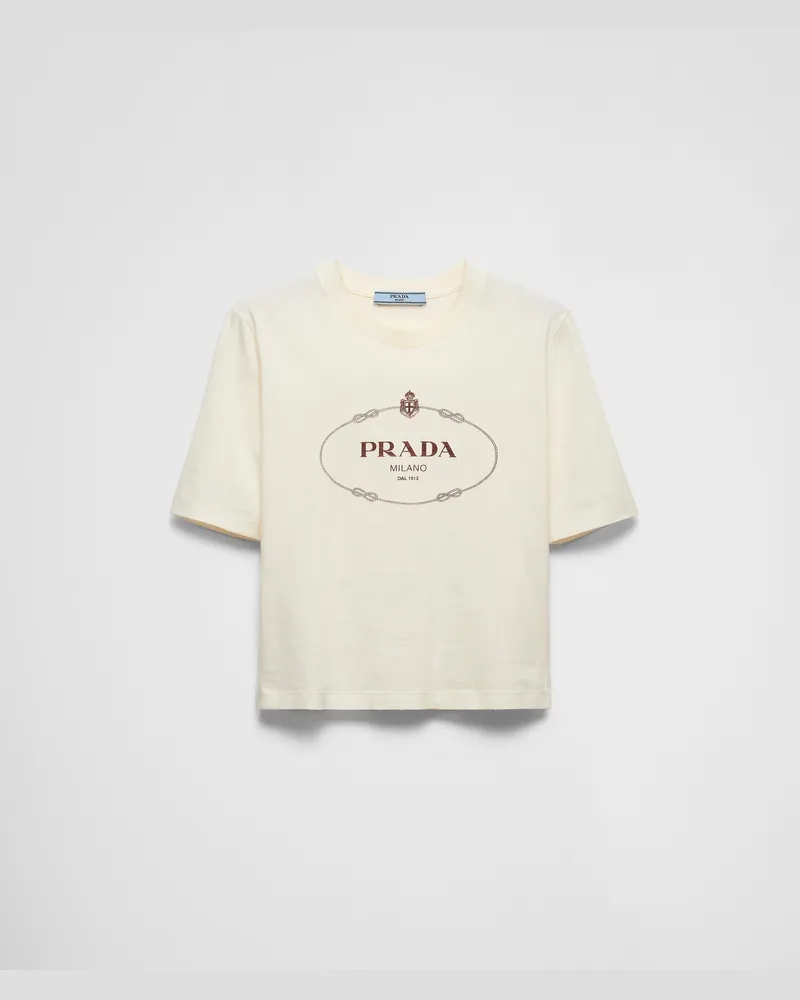 Prada Bedrucktes T-Shirt aus Jersey Lehm+bronze+stahlgrau