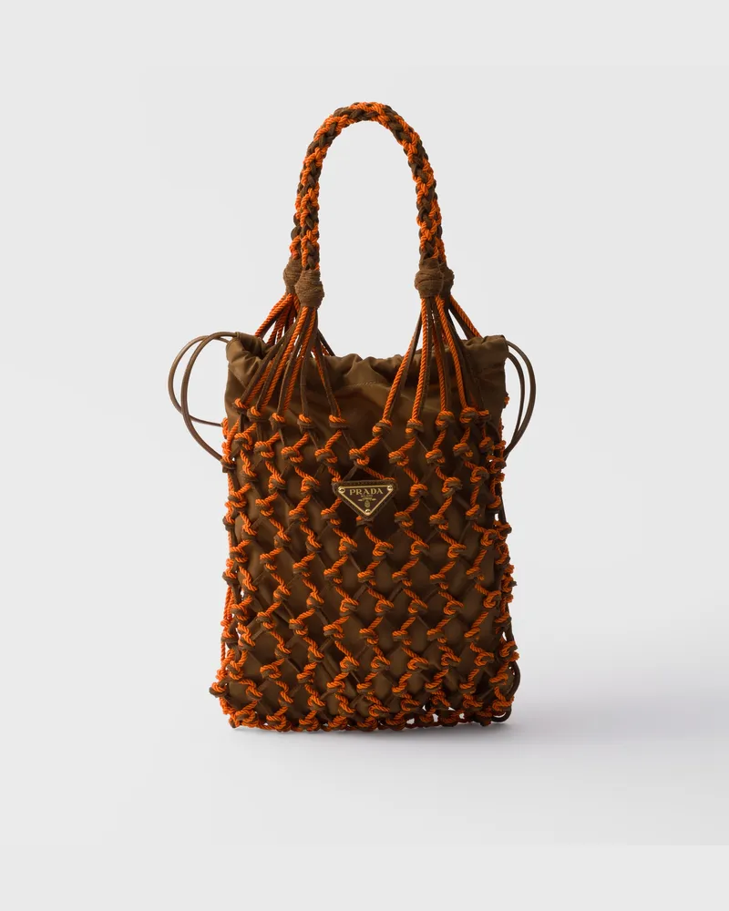 Prada Noué Kleine Tasche aus Makramee und Wildleder Kakaobraun