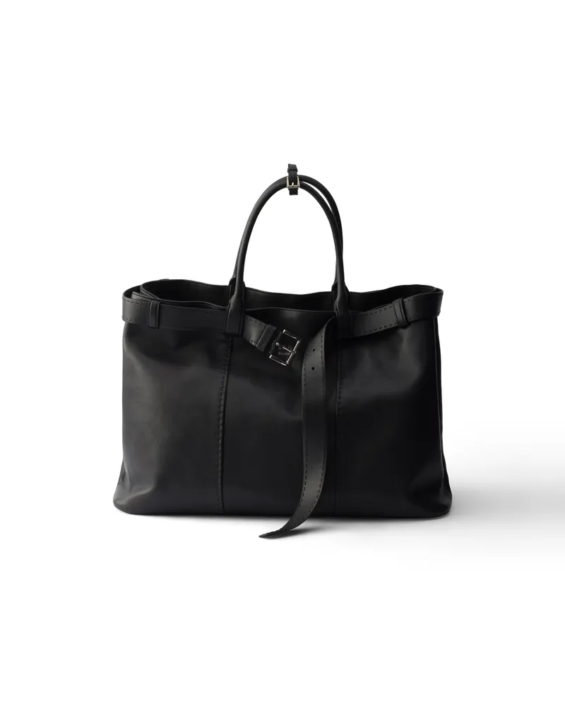 Prada Buckle Tasche Aus Antikisiertem Nappa-leder, Herren, Schwarz Schwarz
