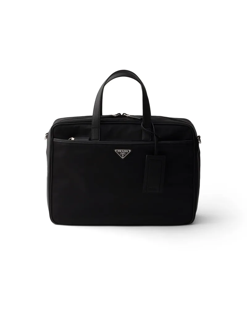 Prada Arbeitstasche Aus Re-nylon Und Saffiano-leder, Herren, Schwarz Schwarz