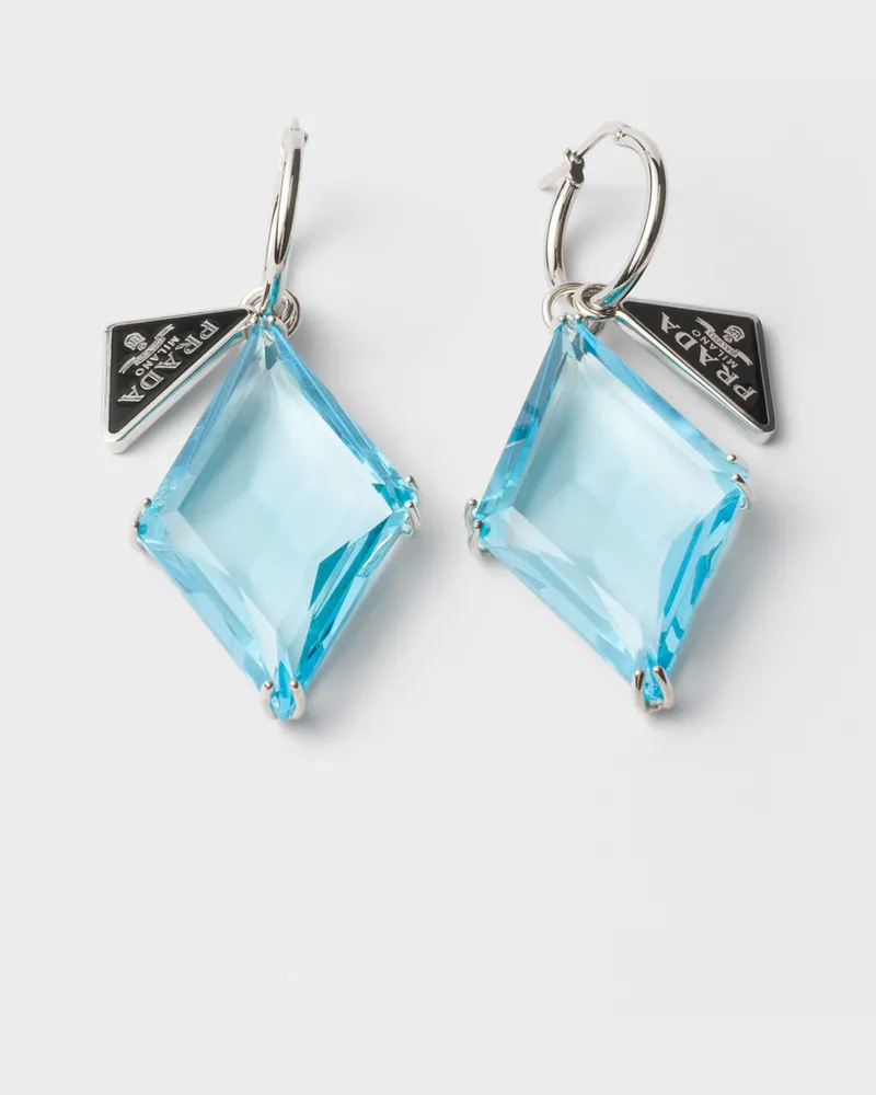 Prada Ohrringe aus Metall und Glas Aquamarin