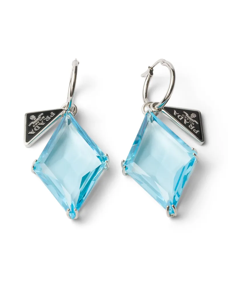 Prada Ohrringe Aus Metall Und Glas, Damen, Aquamarin Aquamarin