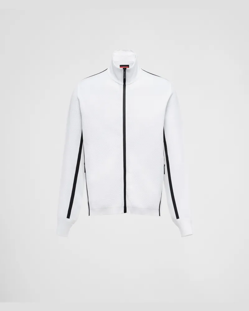 Prada Rollkragen-Sweatshirt aus Techno-Strick mit Reißverschluss Weiss
