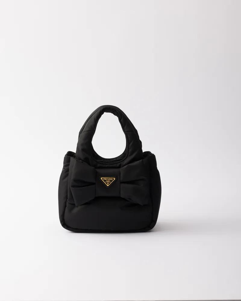 Prada Mini Bag Aus Gepolstertem Re-nylon Mit Schleife, Damen, Schwarz Schwarz