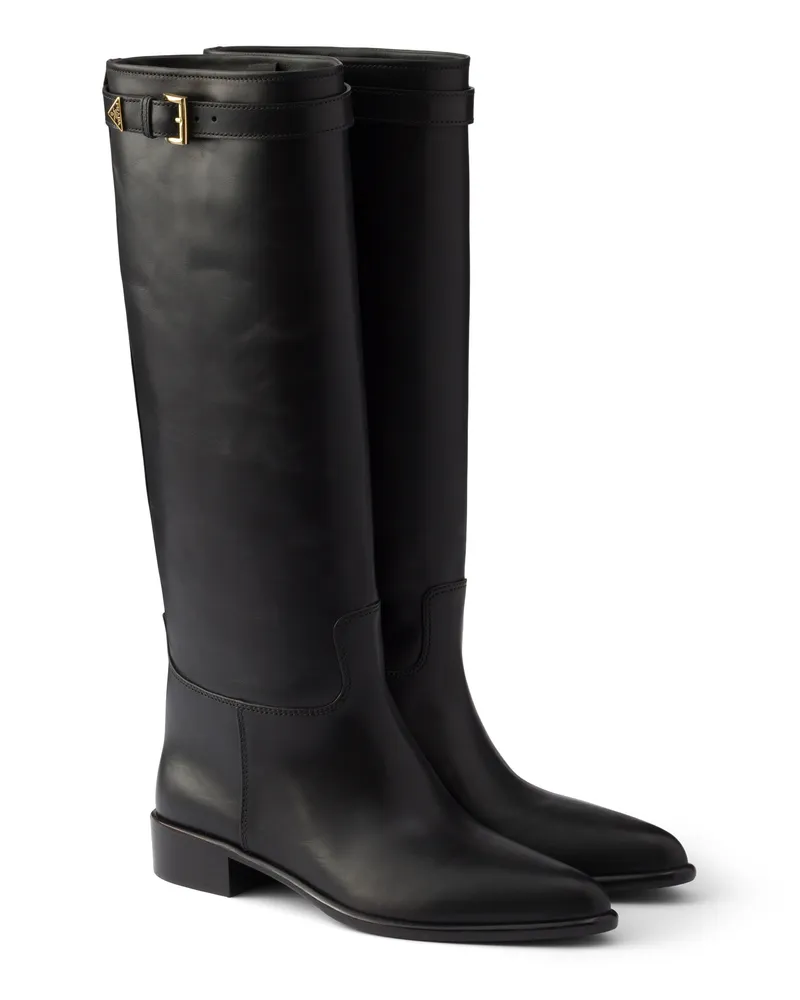 Prada Stiefel Aus Leder, Damen, Schwarz, Größe Schwarz