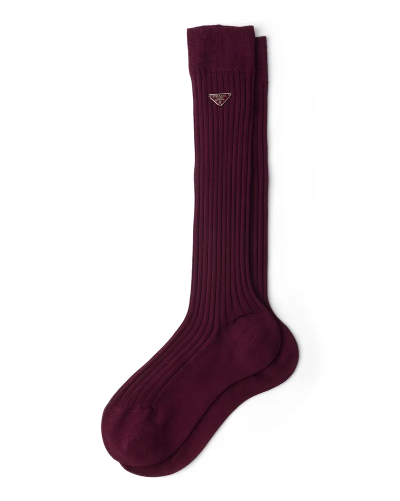 Prada Socken Aus Baumwolle, Damen, Amaranthrot, Größe Amaranthrot