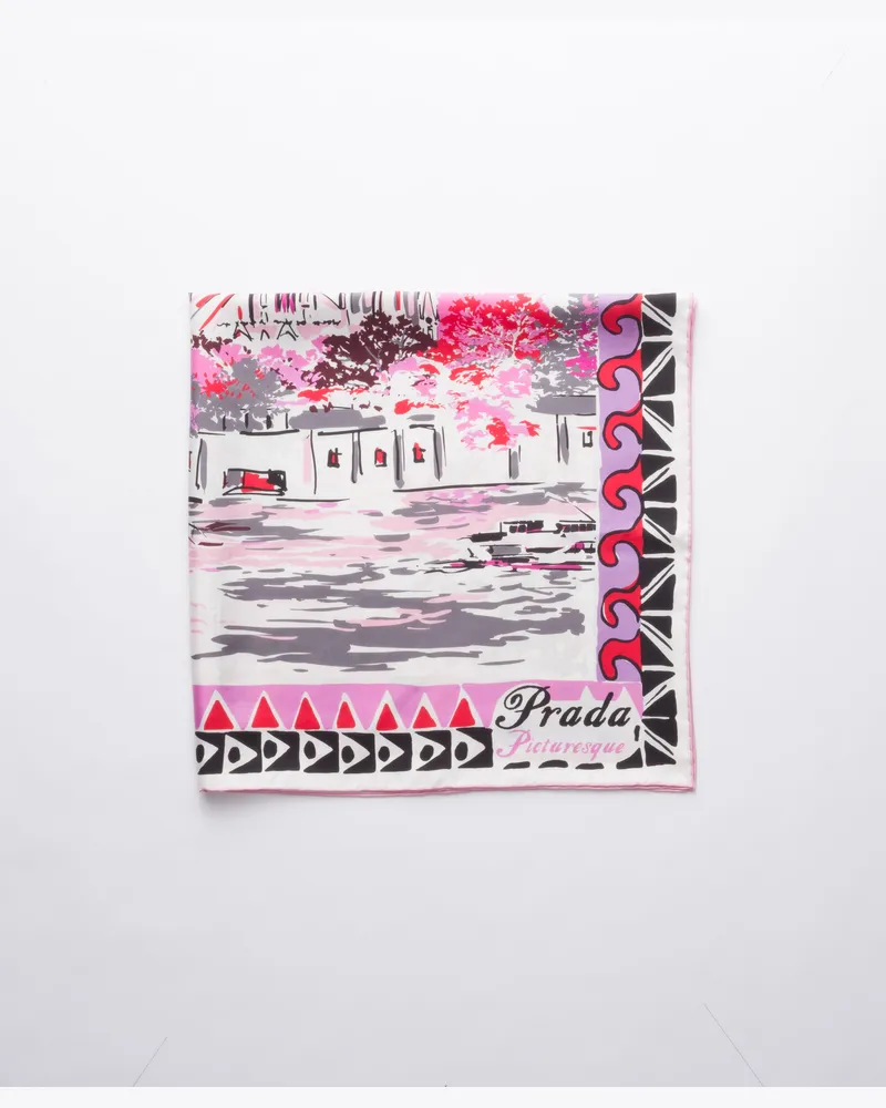 Prada Pittoresque-tuch Aus Seide Mit Paris-print 90, Damen, Quarz Quarz
