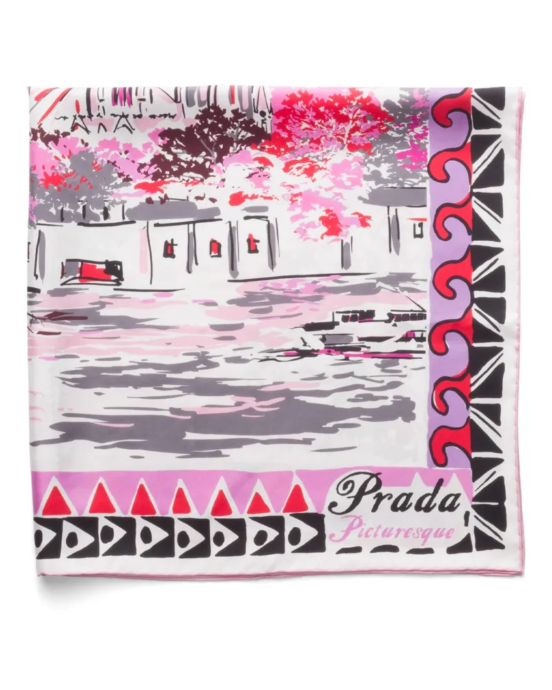 Prada Pittoresque-tuch Aus Seide Mit Paris-print 90 x 90, Damen, Quarz Quarz