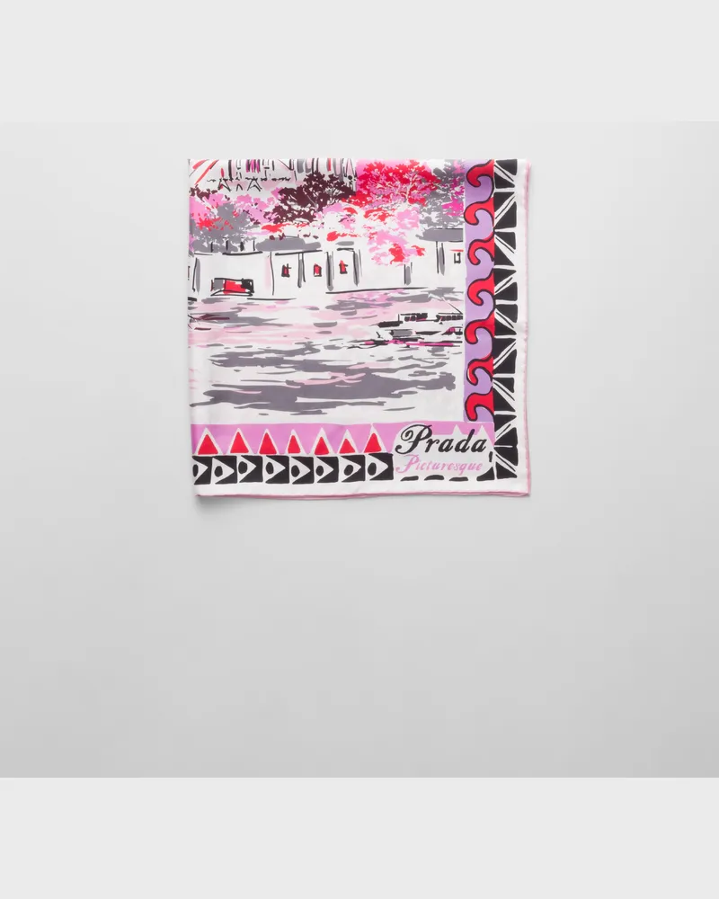 Prada Pittoresque-Tuch aus Seide mit Paris-Print 90 x 90 Quarz