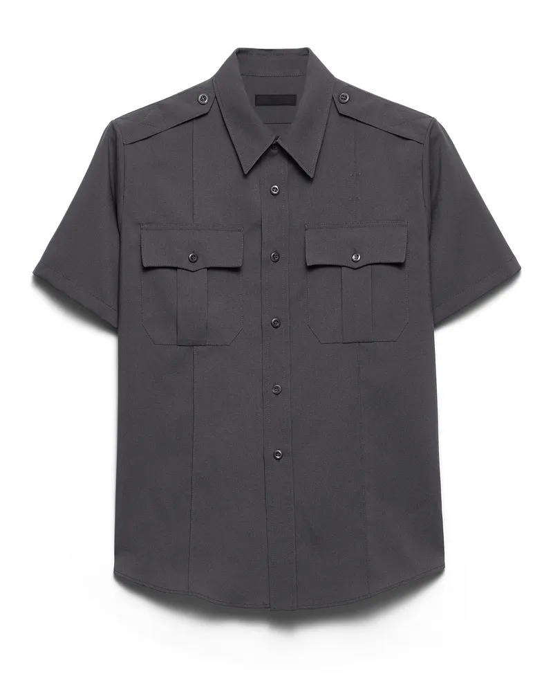 Prada Kurzärmliges Hemd Aus Funktionsgewebe, Herren, Eisengrau, Größe Eisengrau